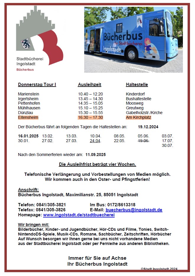 Neuer Fahrplan für die Bücherbus-Tour